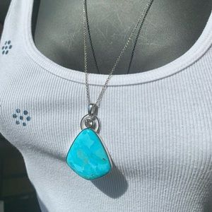 Turquoise Rhodium Over Silver Pendant with Chain